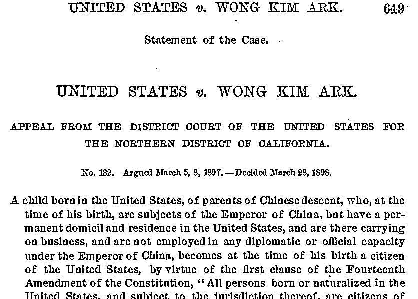 United States v. Wong Kim Ark (1898) 