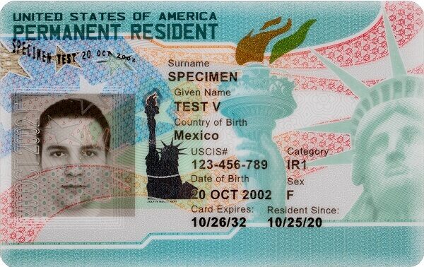 Front view of a U.S. Permanent Resident Card