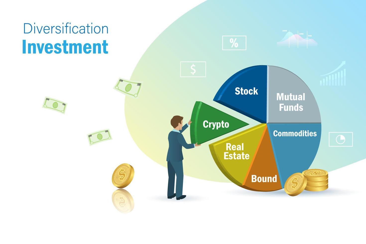 Businessman adjusting diversification on pie chart