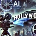 AI technology visualized alongside a film camera projecting toward the Hollywood sign