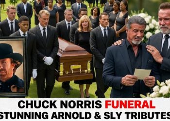Chuck Norris funeral procession with Sylvester Stallone and Arnold Schwarzenegger paying tribute