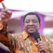 Siaya Governor James Orengo pointing finger while addressing crowd at Linda Mwananchi mega rally in Nakuru on April 19, 2026