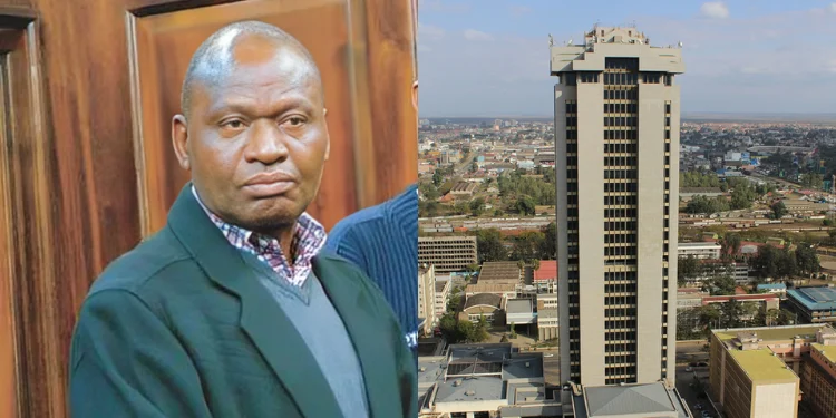 "James Mugoya Isabirye and the Times Tower in Nairobi he constructed"