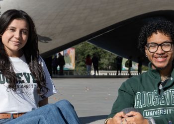 alt="African students studying in the USA at Roosevelt University, enjoying vibrant campus life in Chicago"