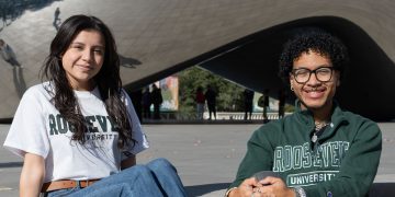 alt="African students studying in the USA at Roosevelt University, enjoying vibrant campus life in Chicago"