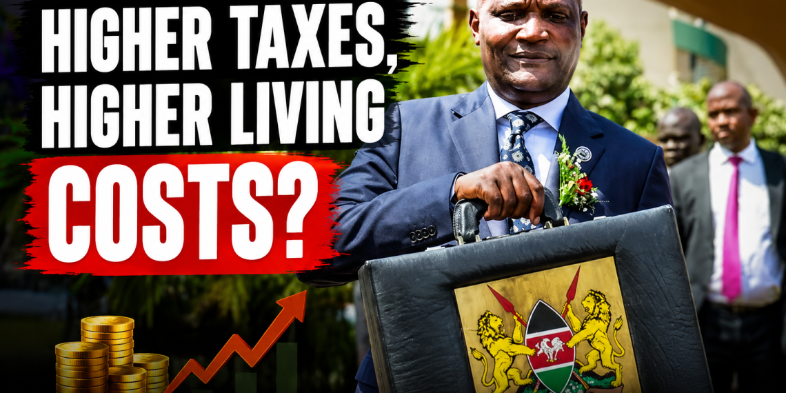 Kenya Finance Bill 2026 featured image showing Treasury CS with text about higher taxes and living costs.
