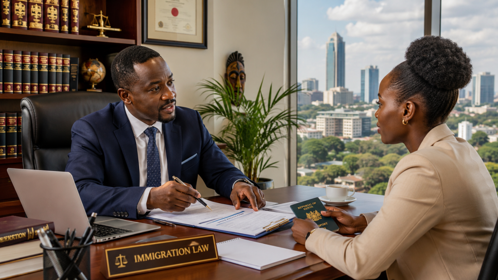 Immigration lawyer consulting with client in Africa