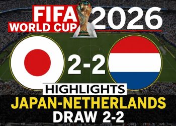alt="Netherlands vs Japan 2-2 draw highlights graphic, FIFA World Cup 2026 match result at Dallas Stadium"