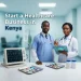 African healthcare professionals reviewing medical data in a hospital with medical equipment and text “Start a Healthcare Business in Kenya”