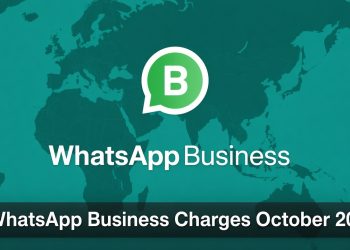 WhatsApp Business logo over a world map with text announcing WhatsApp Business Charges October 2026