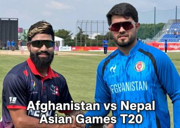 Afghanistan and Nepal captains shake hands before Asian Games T20 match