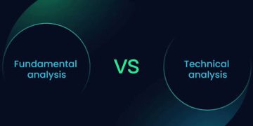 Technical vs fundamental analysis forex comparison diagram with two circular icons