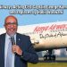 Captain George Kamal smiling with microphone in front of Kenya Airways plane, text overlay announcing his resignation and replacement by Habil Waswani