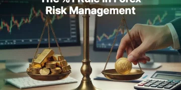 The 1% Rule: How Much Should You Risk Per Trade? – balance scale with gold and 1% coin