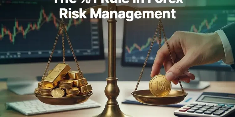 The 1% Rule: How Much Should You Risk Per Trade? – balance scale with gold and 1% coin